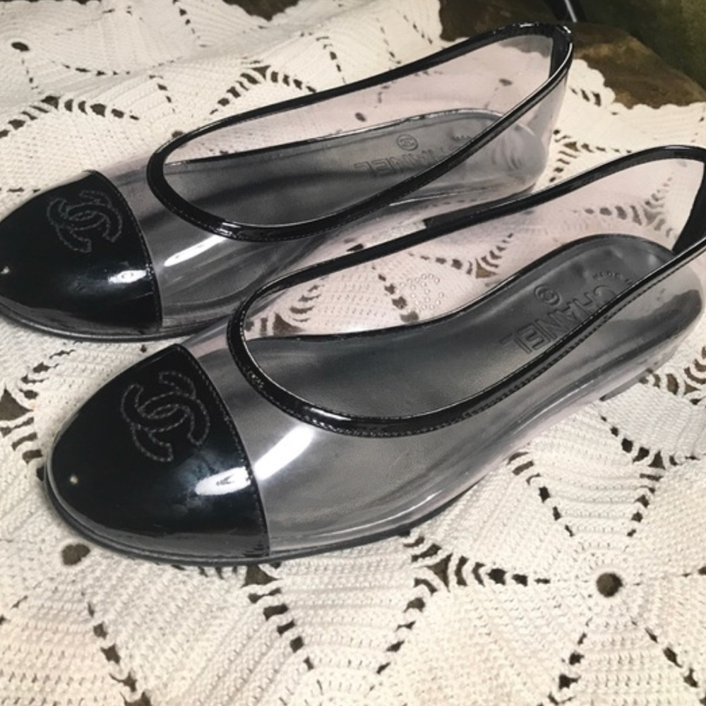 Chanel clear PVC cap-toe flats. Authentic