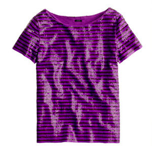 J.Crew Sequin Stripe Tee in Burgundy and Fushia, S