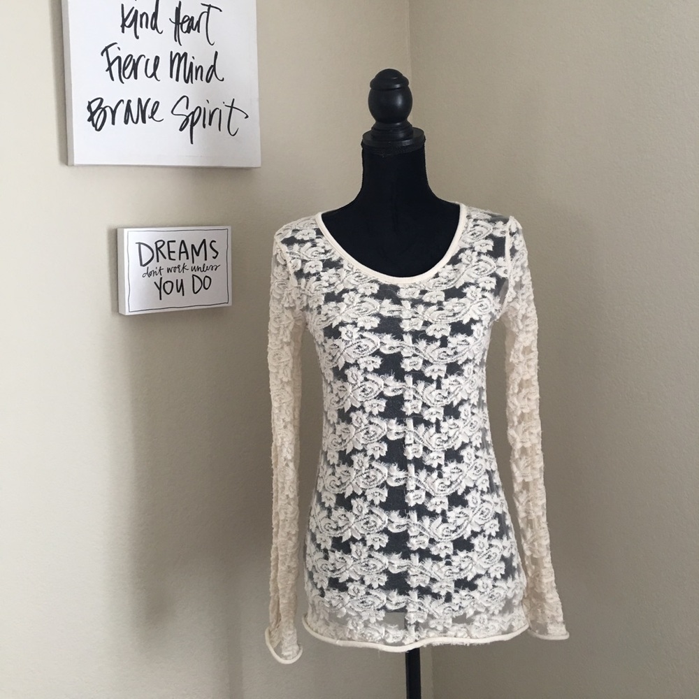 NWT Free People Ivory Lace and Crochet Long Sleeve