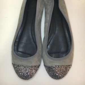 J Crew Gray Glitter Toe Suede Ballet Flats