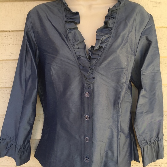 MIKANE gorgeous silk ruffled 3/4 sl blouse! 14 - Picture 7 of 7
