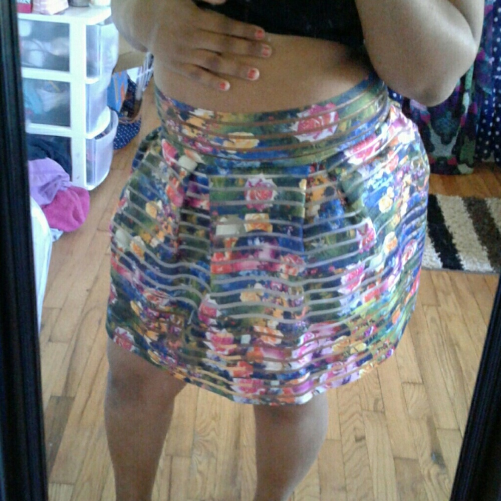 Colorful  flower print high waist skirt