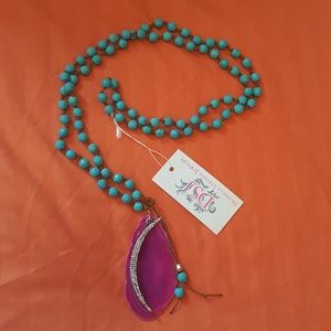 Agate Genuine Turquoise Long Necklace