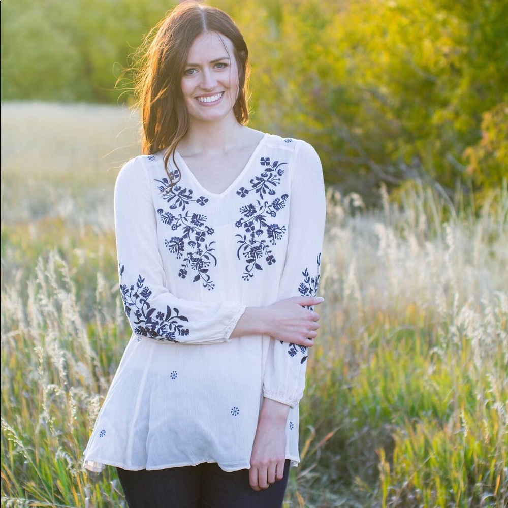 Light Pink Embroidered Boho Top