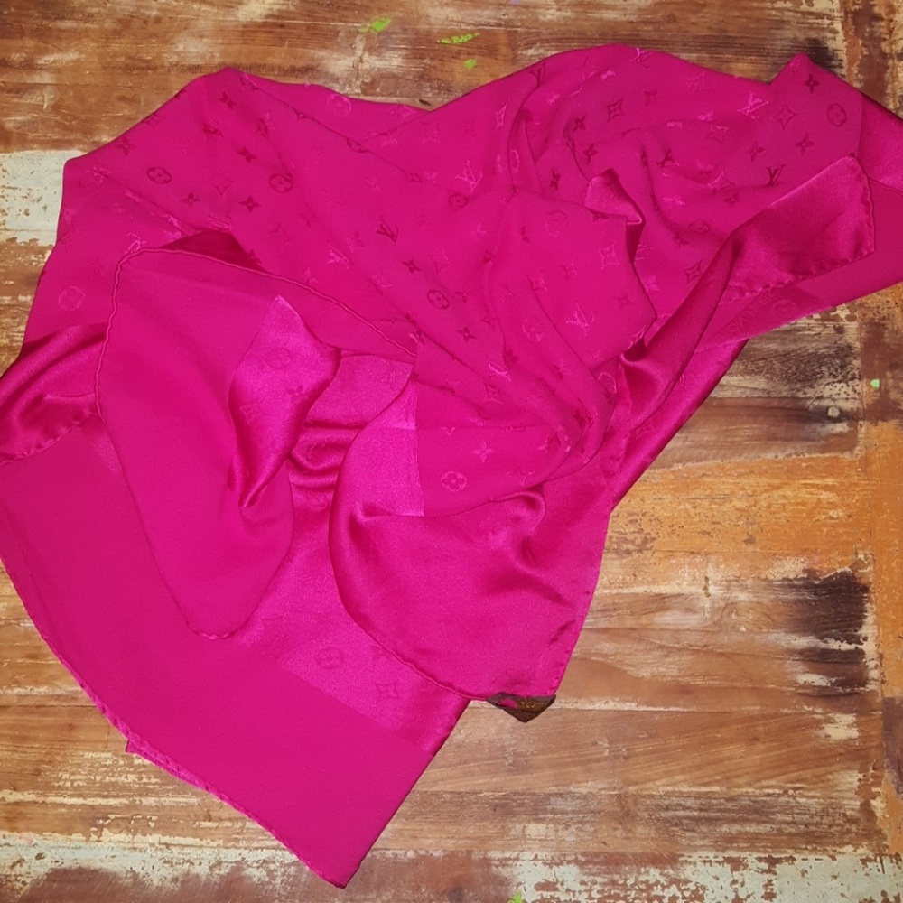 Fuchsia Silk Monogram LV Scarf