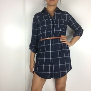 In Style Long Button Down Shirt with Belt