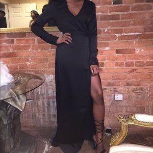 Black Satin Long Sleeve Gown