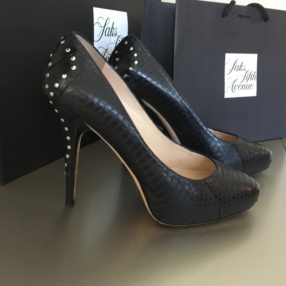 Jimmy Choo Black Python Cosmic Studded Pumps