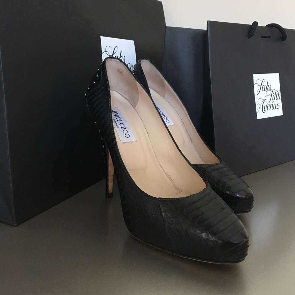 Jimmy Choo Black Python Cosmic Studded Pumps - Picture 4 of 6
