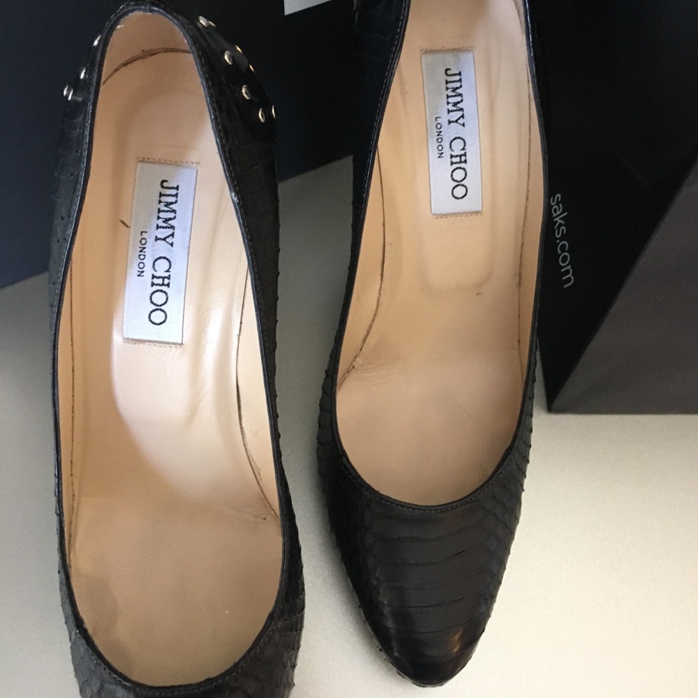 Jimmy Choo Black Python Cosmic Studded Pumps - Picture 5 of 6
