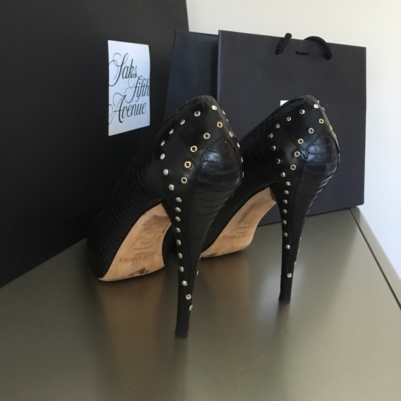 Jimmy Choo Black Python Cosmic Studded Pumps - Picture 2 of 6