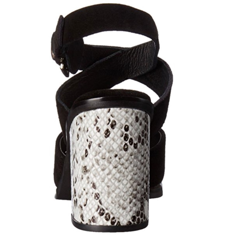 Black Suede Straps Croc Embossed Block Heel Sandal - Picture 7 of 7