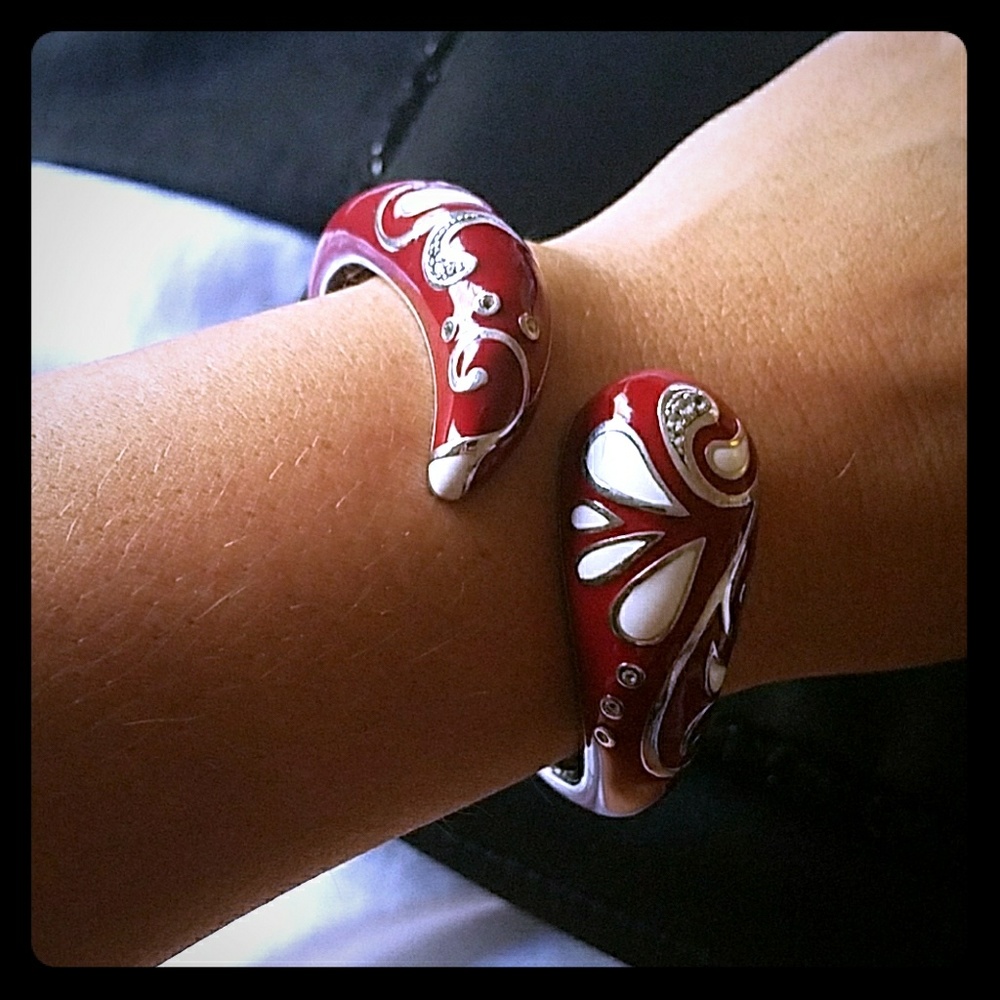 925 Silver & Red Enamel Mantra Bracelet
