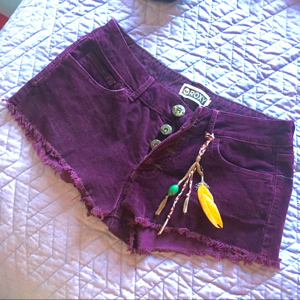 ROXY purple cut off corduroy shorts with charm