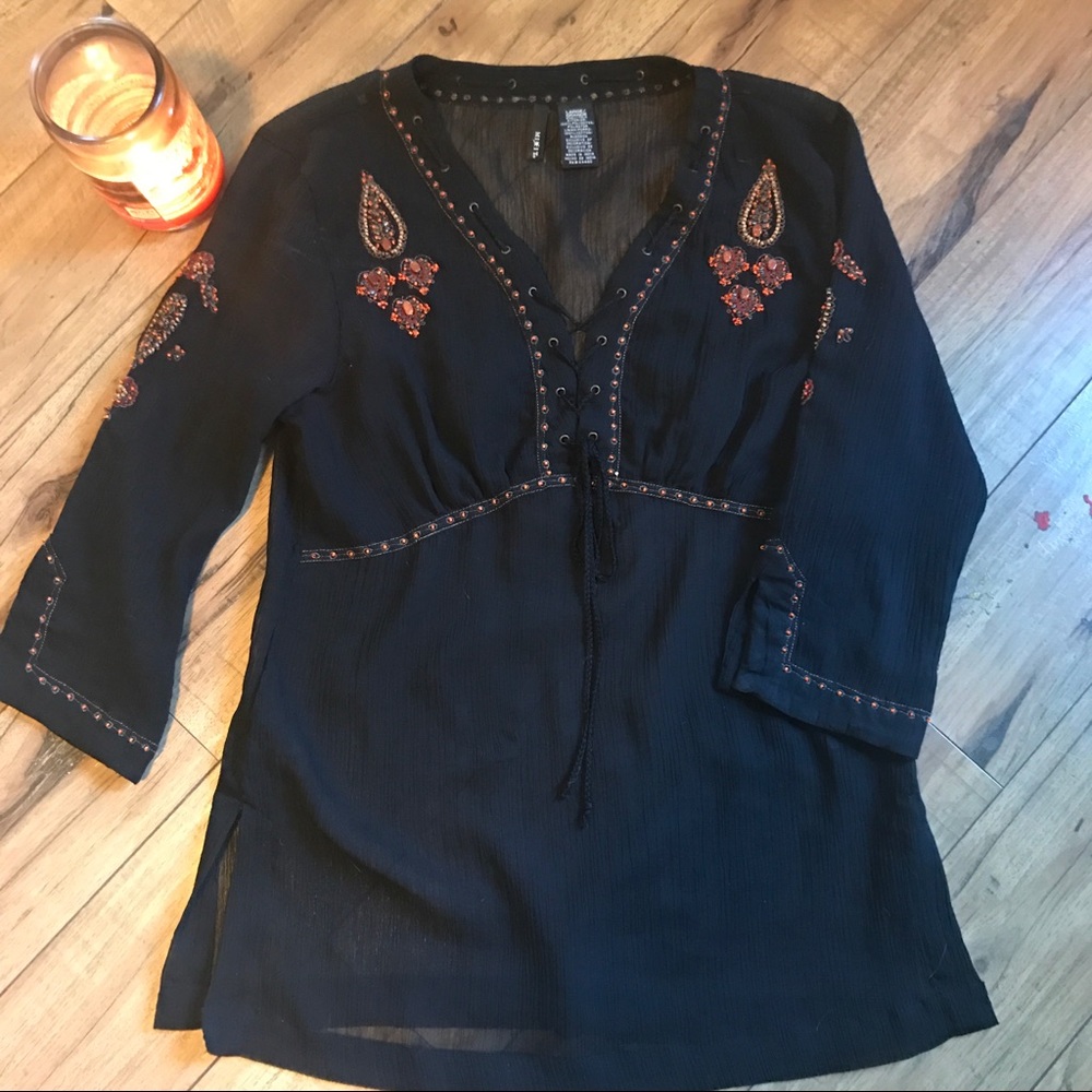 Mixit black sheer top. Large, and 3/4 sleeves