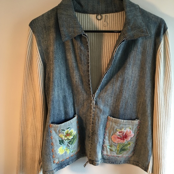 Embroidered Jean Sweater jacket - Picture 2 of 4