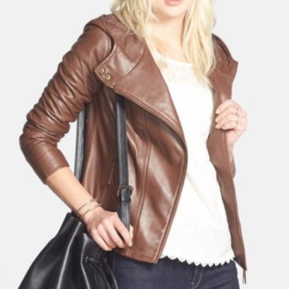 Hinge Hooded Leather Jacket - Brown Soil