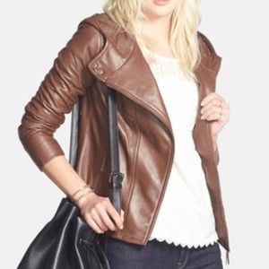 Hinge Hooded Leather Jacket - Brown Soil