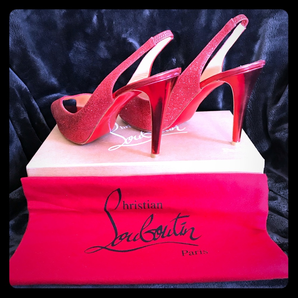 Christian Louboutin Glitter Peep Toe Slingback 100