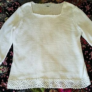 White crochet bottom sweater