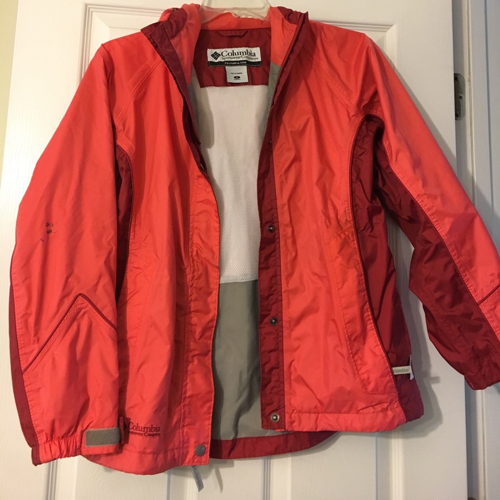 Red/orange Columbia rain jacket