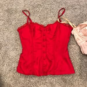 Bright red BeBe silk corset top
