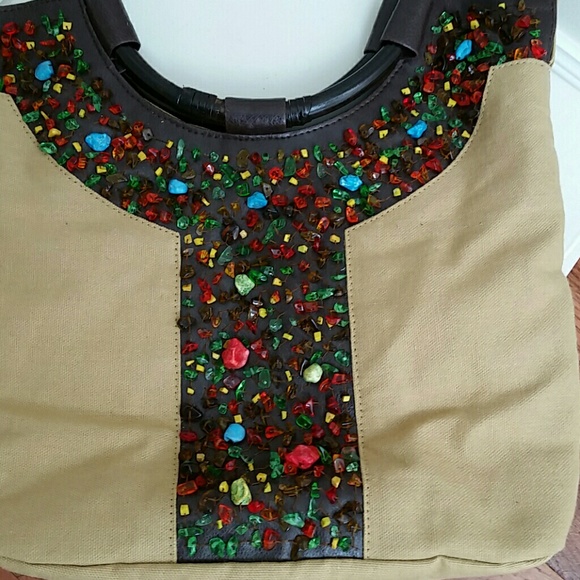 Boho Beautiful stone/jewelry cute hoop handle bag. - Picture 2 of 7