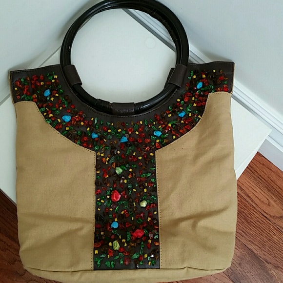 Boho Beautiful stone/jewelry cute hoop handle bag. - Picture 6 of 7