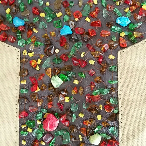 Boho Beautiful stone/jewelry cute hoop handle bag. - Picture 7 of 7