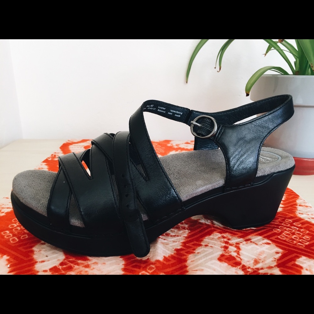 Dansko Stevie Black Full Grain Wedge Sandal