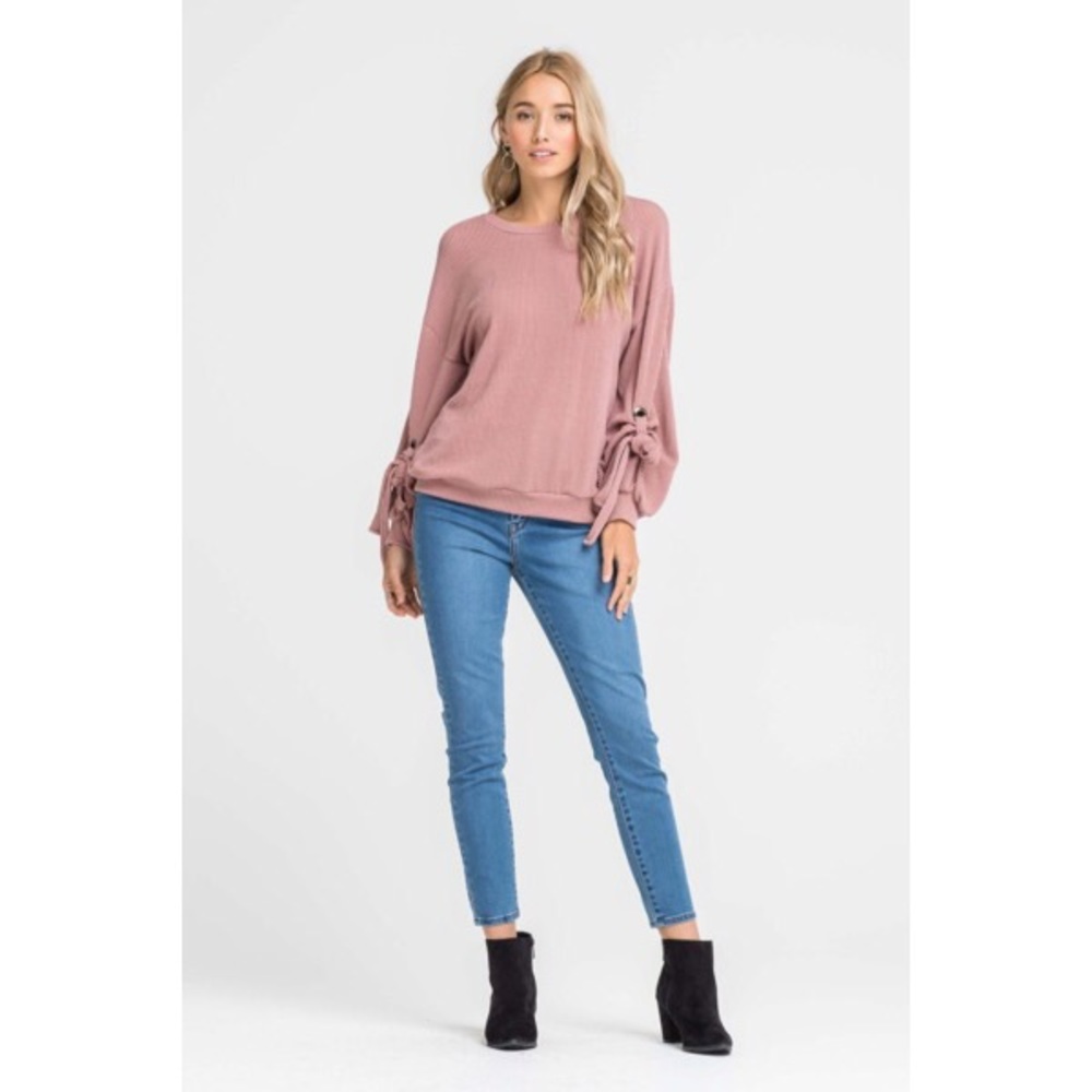 >>LAST<< Olivia Ribbed Bow Sleeve Top - Ivory - Picture 6 of 6