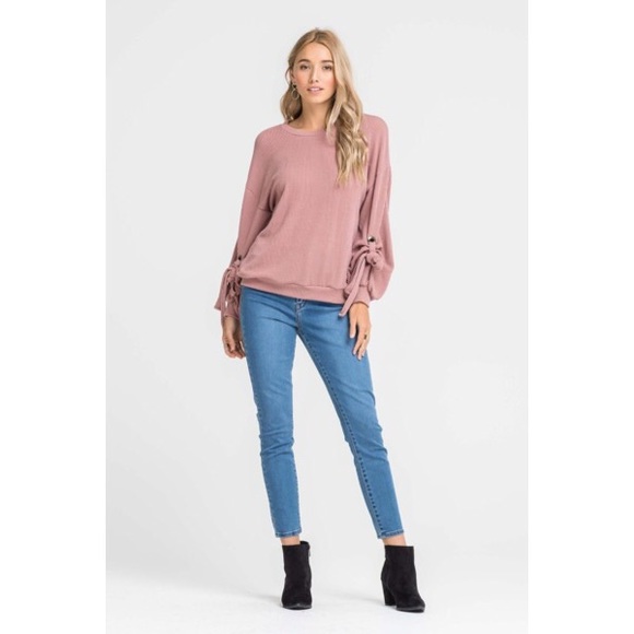 >>LAST<< Olivia Ribbed Bow Sleeve Top - Ivory - Picture 6 of 6