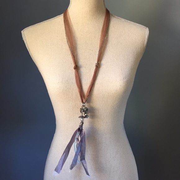 Ribbon, Rhinestone & Charm Lanyard Necklace - Picture 1 of 7