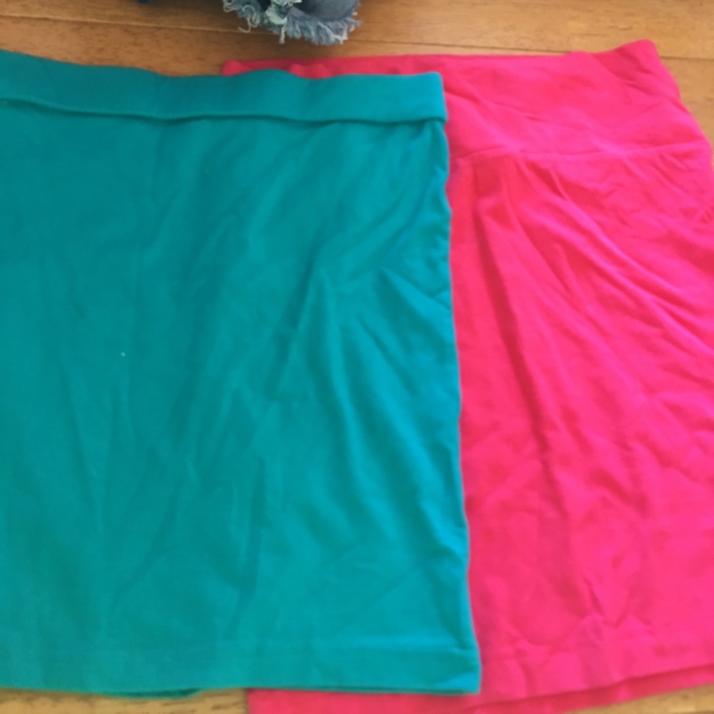 pink and teal pencil skirts