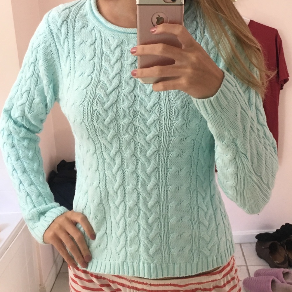 100% cotton, teal, mountain lake sweater