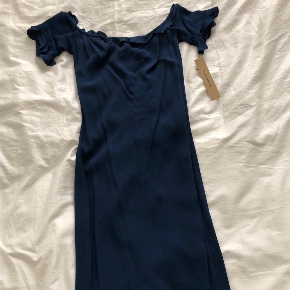 Reformation navy off the shoulder dress