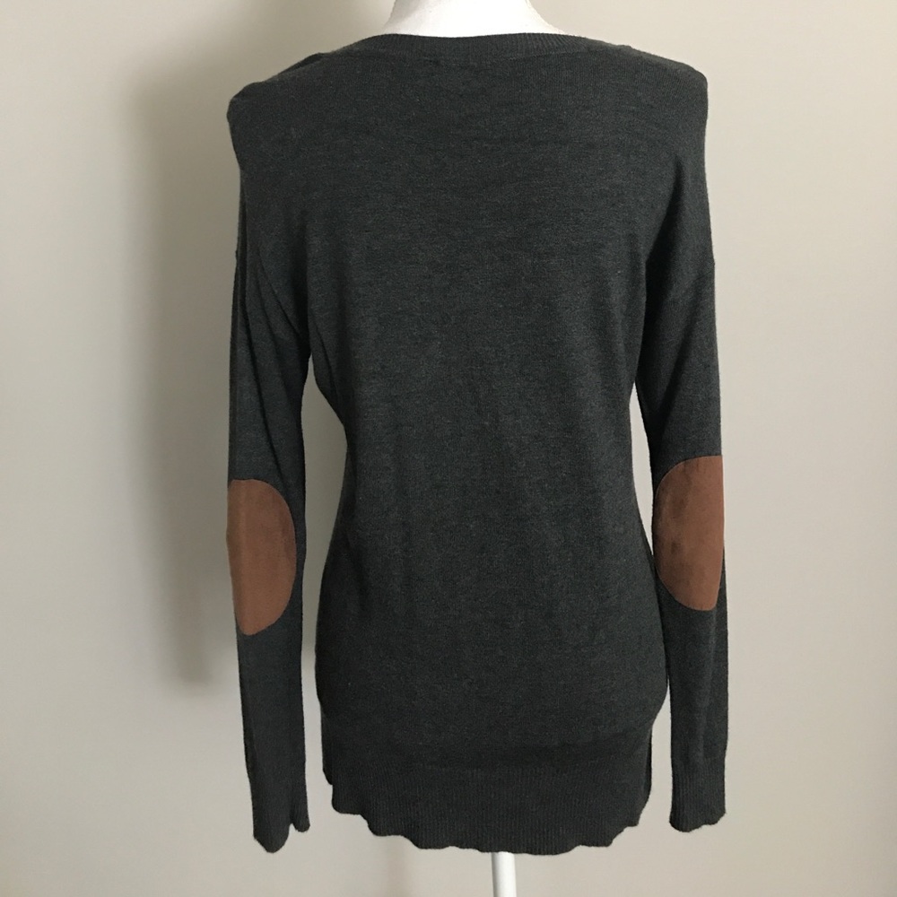 Grey Sweater with Brown Suede Elbow Patches