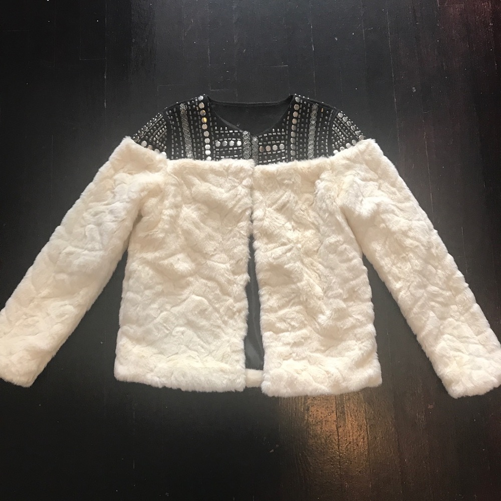 Rabbit Cream Fur Embellished Coat