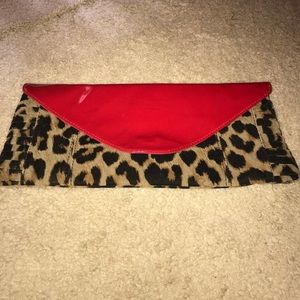 Red patent leather flap,leopard clutch