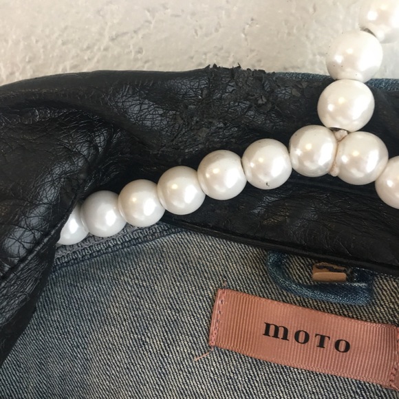 Distressed Denim Rhinestone Faux leather Stud Moto - Picture 5 of 8