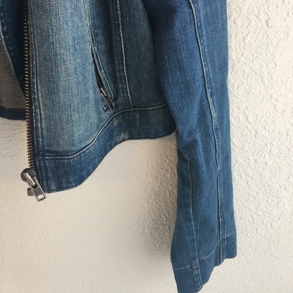 Distressed Denim Rhinestone Faux leather Stud Moto - Picture 6 of 8