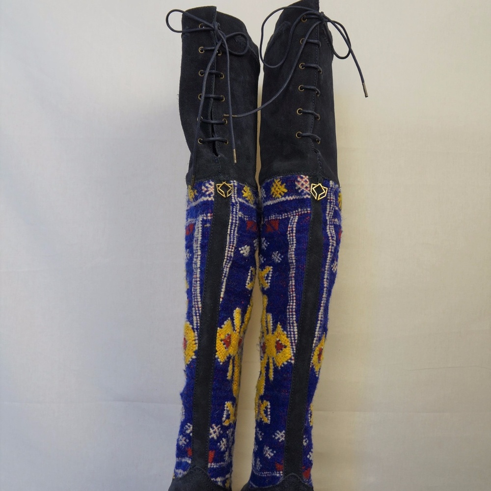 COBRA SOCIETY Navy Suede Over the Knee Boots - Picture 4 of 6