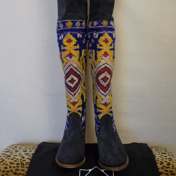 COBRA SOCIETY Navy Suede Over the Knee Boots - Picture 3 of 6