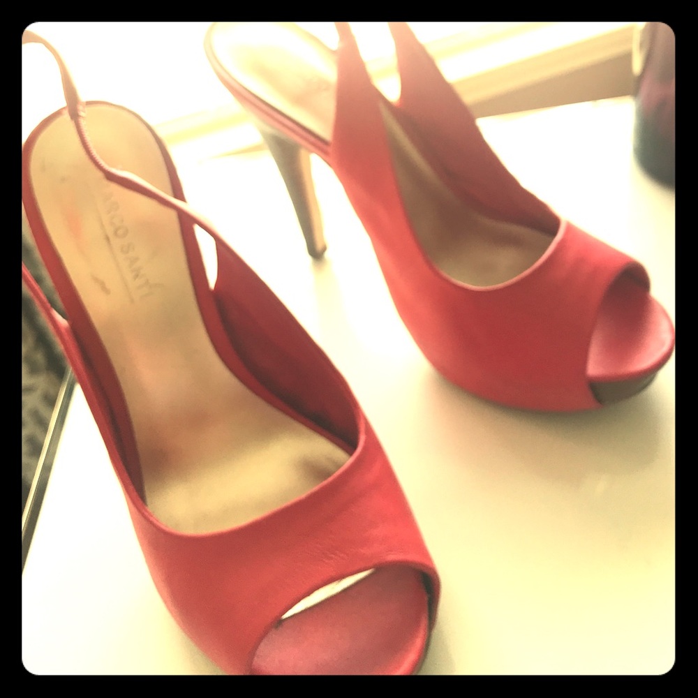 Marco Santi Peep Toe Pump Size 7 Coral Red