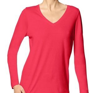 HUE® V-Neck Pajama Top Red New