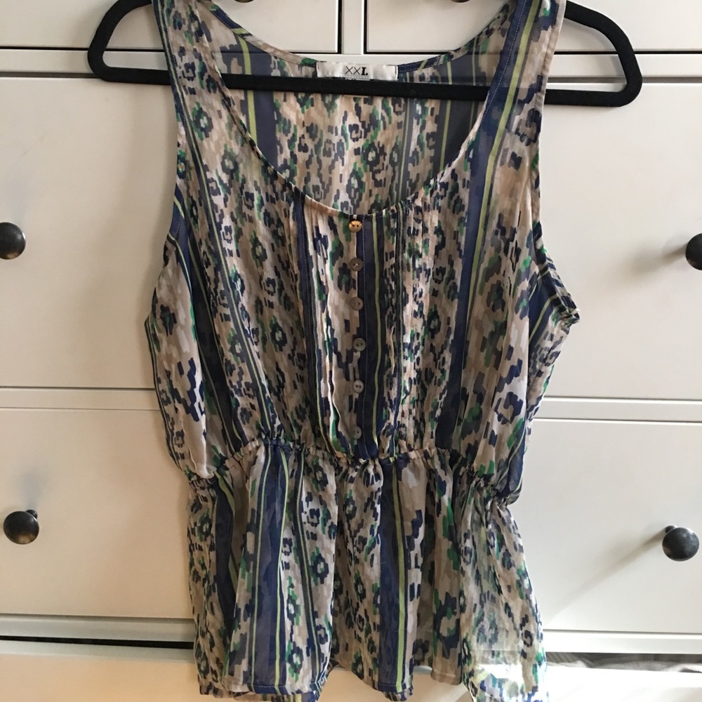 Large Pattern Button Down Blouse