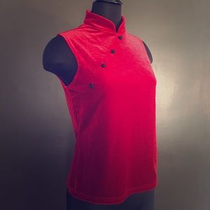 Vintage Mandarin Style Crimson Velvet Top- Size M