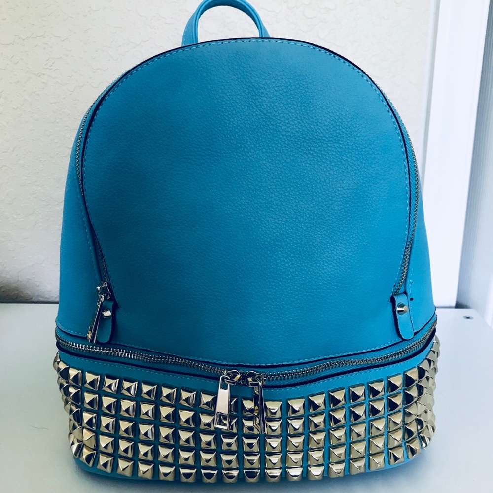 Light Blue Gold Studded Mini Backpack