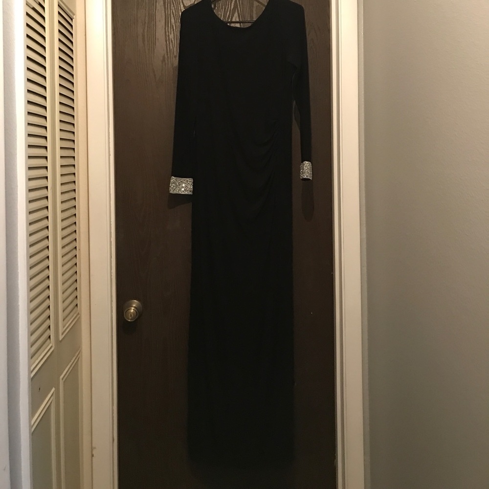 Beautiful Black Backless Long Sleeve Evening Gown