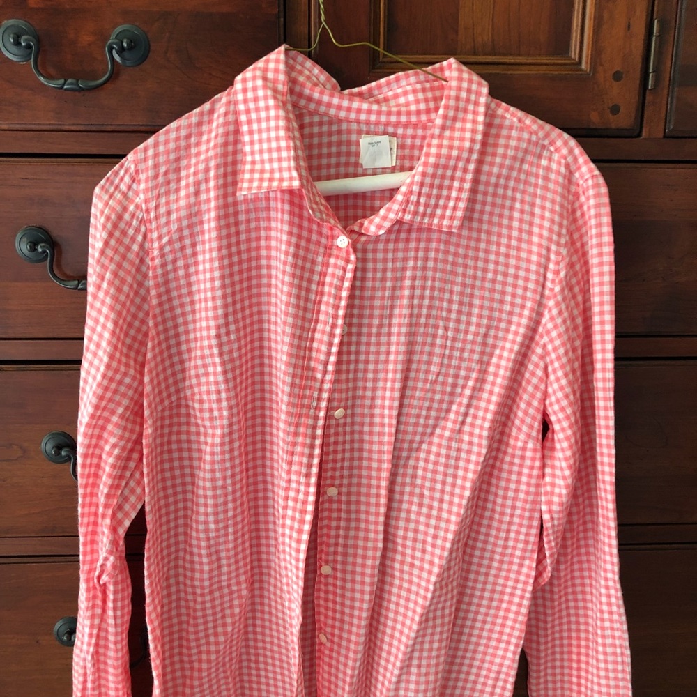 I. Crew women’s pink checked blouse size L